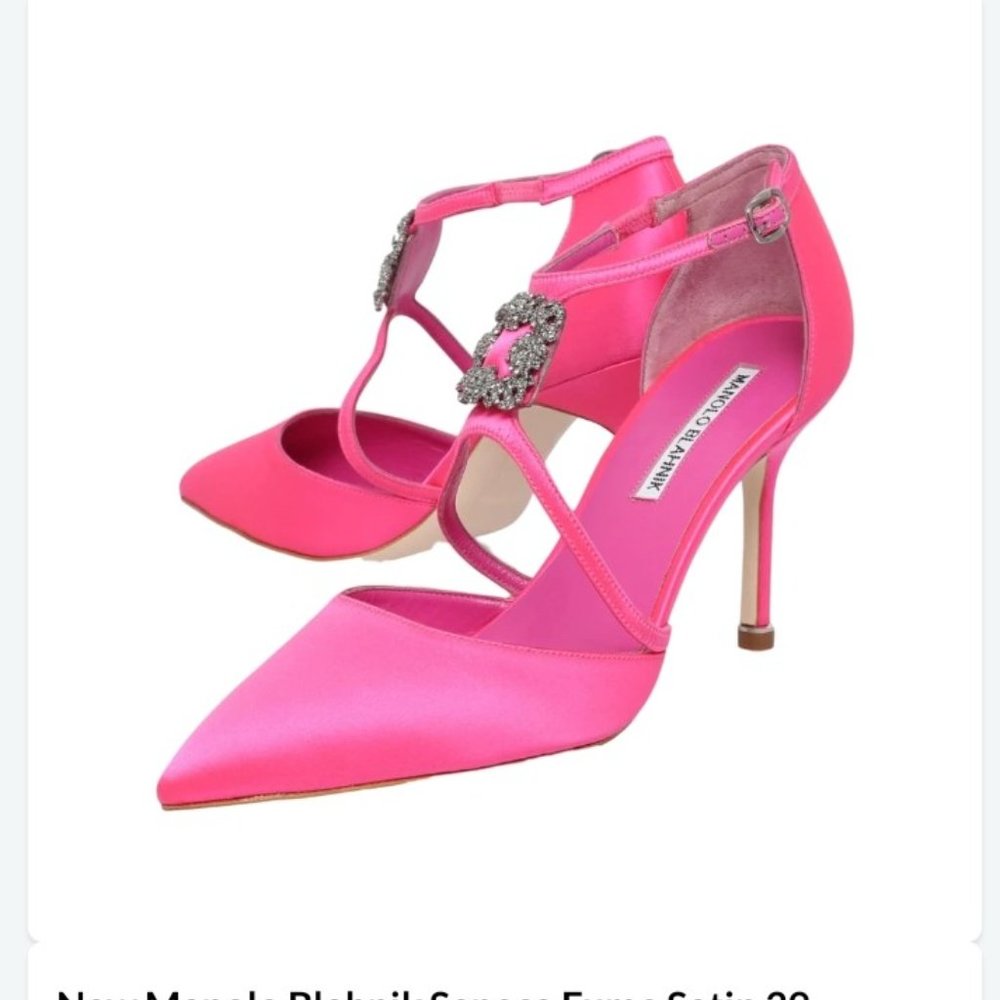 Manolo Blahnik Embellished Pink Satin Seneca Fume 90 8.5